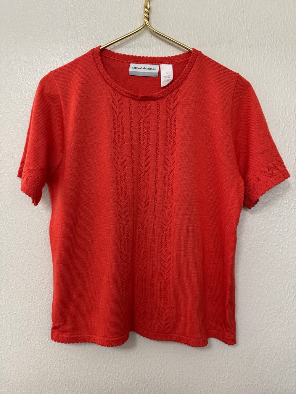 Alfred Dunner Vibrant Orange Red Short Sleeve Knit Top with Eyelet Detail